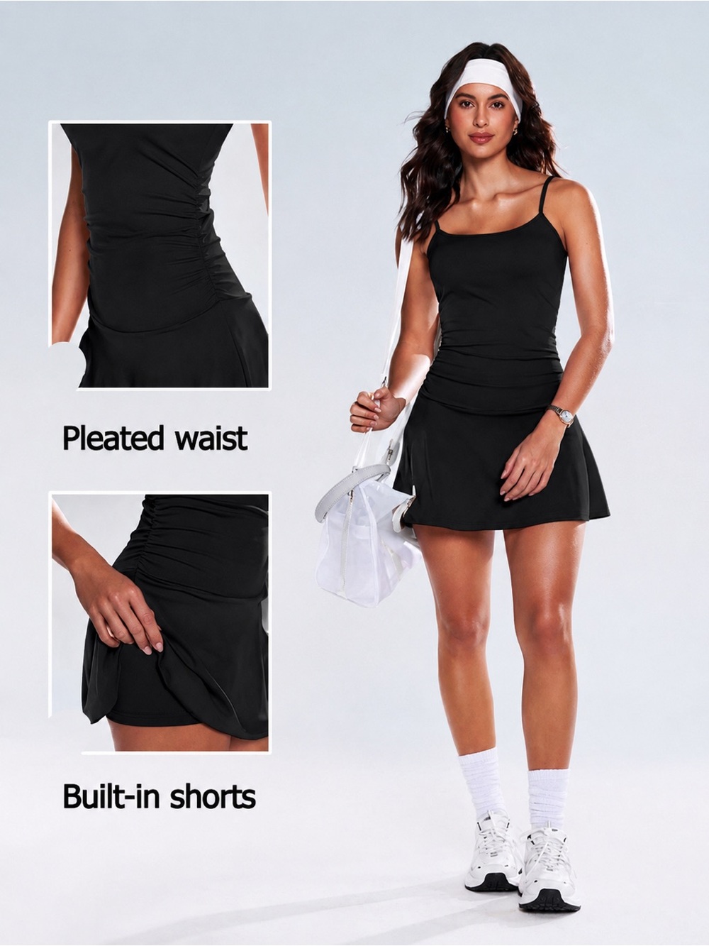 Black Tennis athletic pickleball ativewear Dress XS Built In Shorts Athleisure